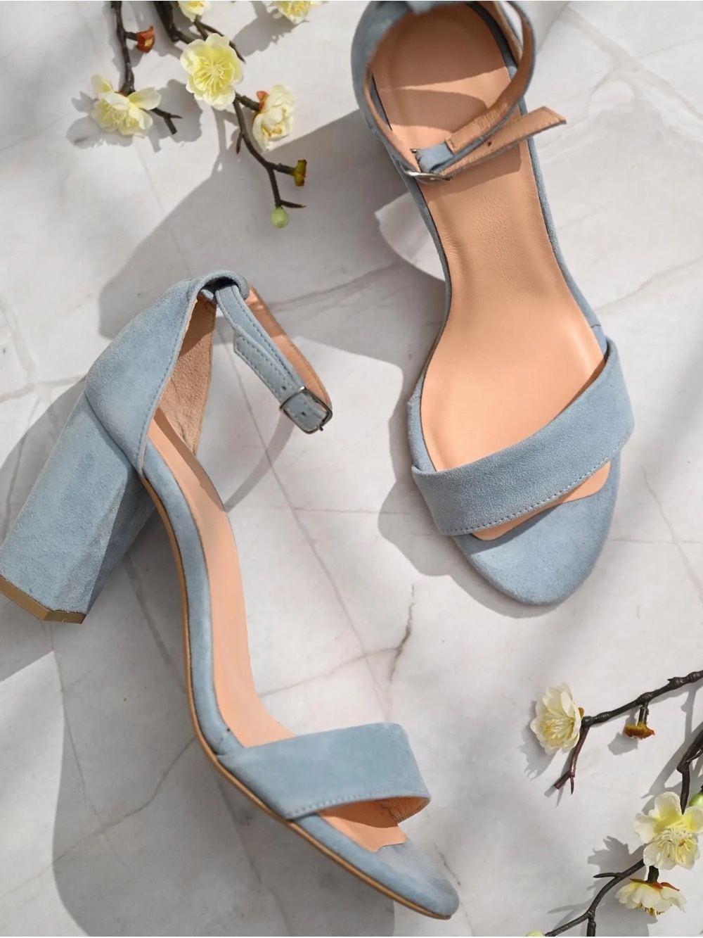 Kelly & Katie Sky Blue Suede Block Heel Sandals